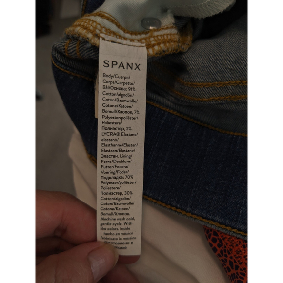 Spanx Jeans Womens Medium Blue Seamed Front Wide Leg Denim Stretch Pants Comfort - Picture 8 of 12
